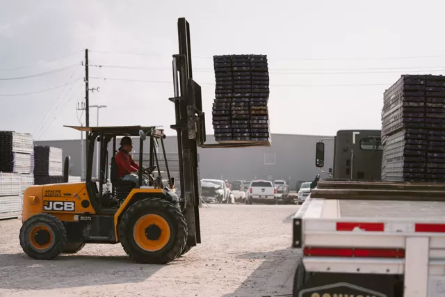 Scaffold load being assembled via forklift at the NLH yard 